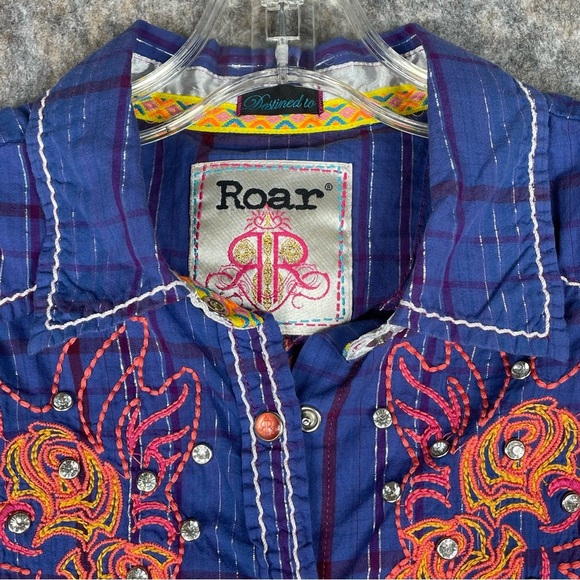Roar Snap Up Embroidered Rhinestone Metallic Cowgirl Western Shirt -  Juniors L - Picture 4 of 16